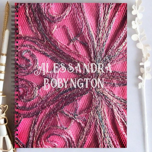 Carnet Nom en monogramme rose floral iridescent élégant (Créateur téléchargé)
