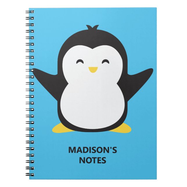 Carnet Nom et couleur personnalisés pingouin mignon (Devant)