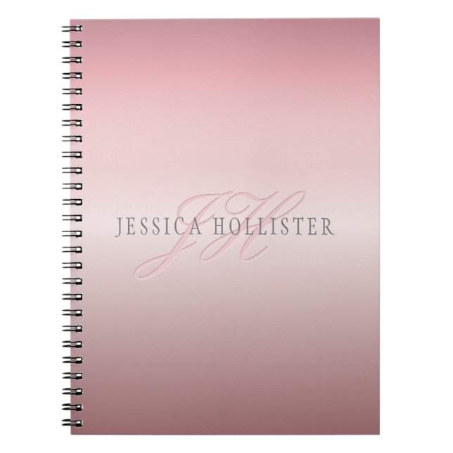 Carnet Nom et monogramme | Blush en faux or rose doux (Devant)