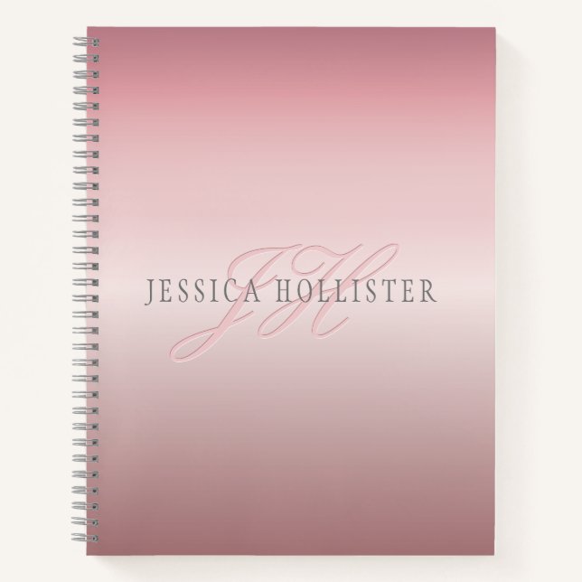 Carnet Nom et monogramme | Blush en faux or rose doux (Devant)