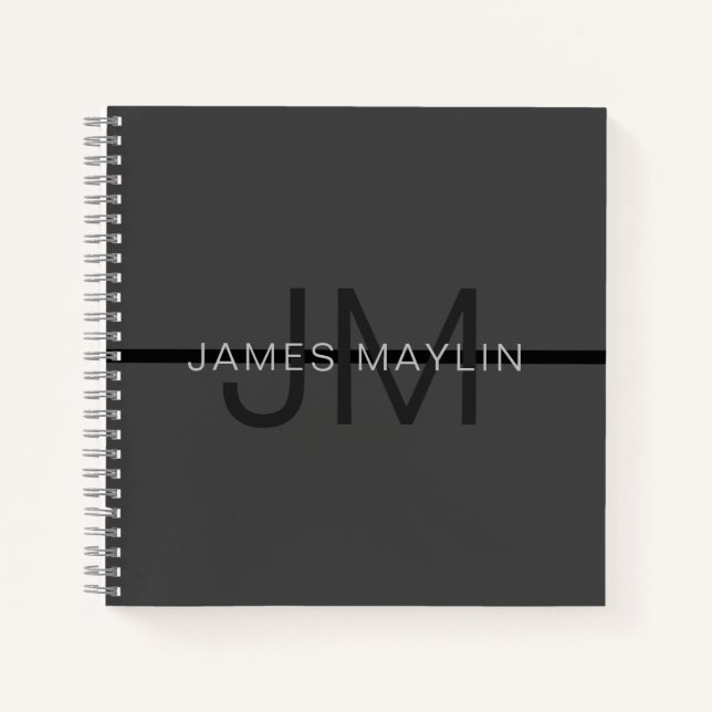 Carnet Nom et monogramme gris foncé élégant et masculin  (Devant)
