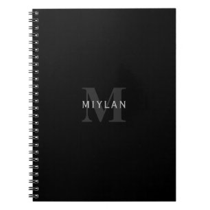 Carnet Nom et monogramme modernes   Gris et noir
