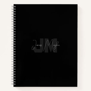 Carnet Nom et monogramme modernes Gris et noir