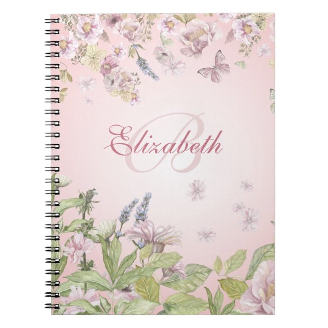 Carnet Nom + Fleurs sauvages roses de la fille initiale + (Devant)