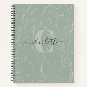 Carnet Nom floral botanique vert sauge rustique élégant
