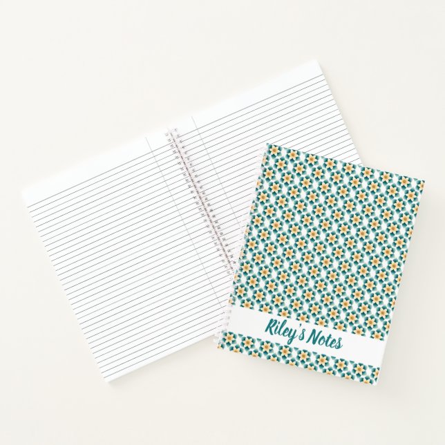 Carnet Nom floral sarcelle délicat (Intérieur)