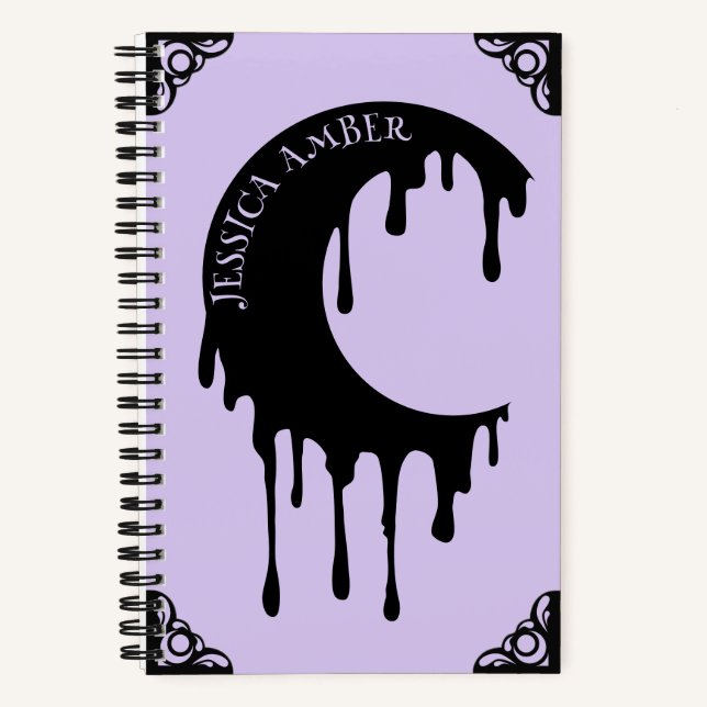 Carnet Nom gothique Violet noir lune à goutte Silhouette (Recto)