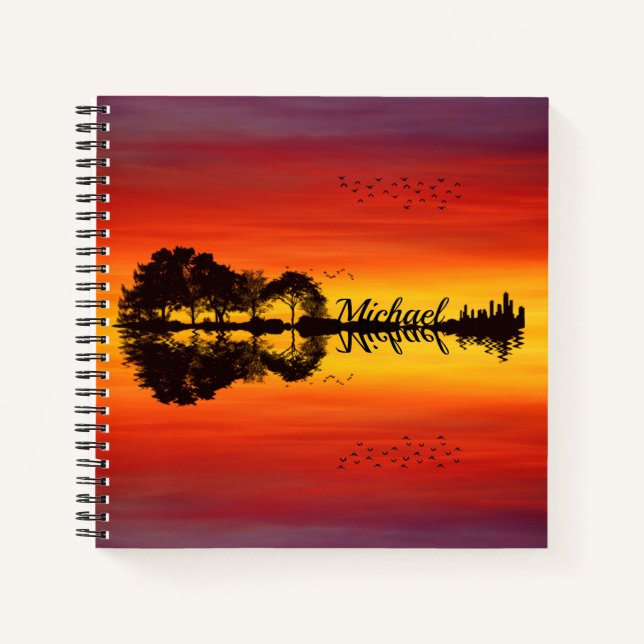 Carnet Nom guitariste orange moderne Aquarelle (Devant)