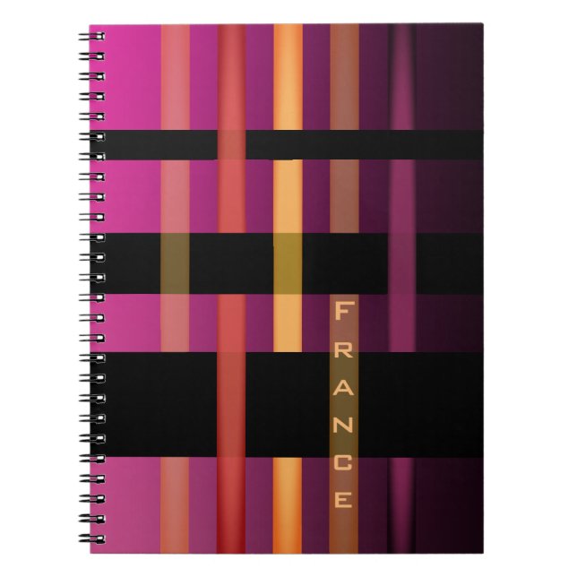 Carnet Nom Initiales ou Mot & Rayures de Tissage Moderne (Devant)