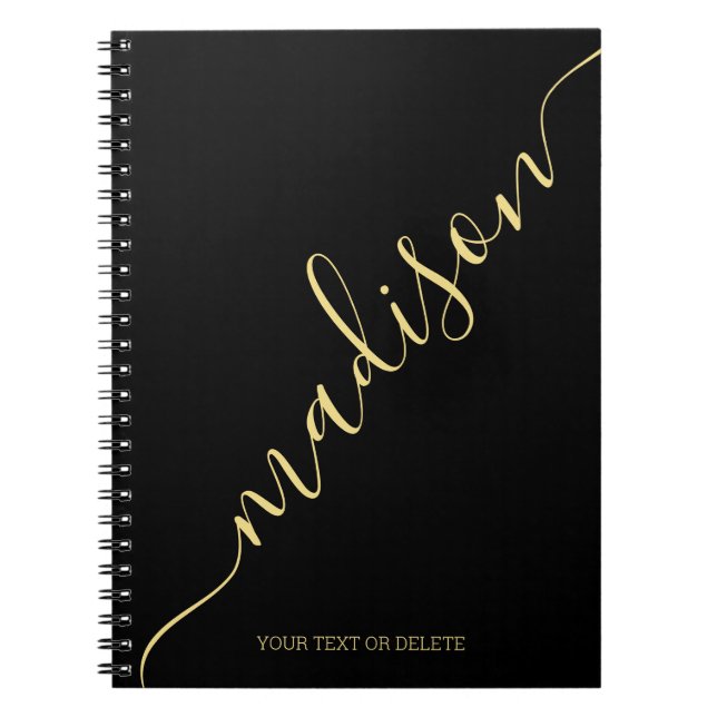 Carnet Nom manuscrit Black Gold moderne Monogramme (Devant)