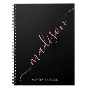 Carnet Nom manuscrit noir moderne Monogramme