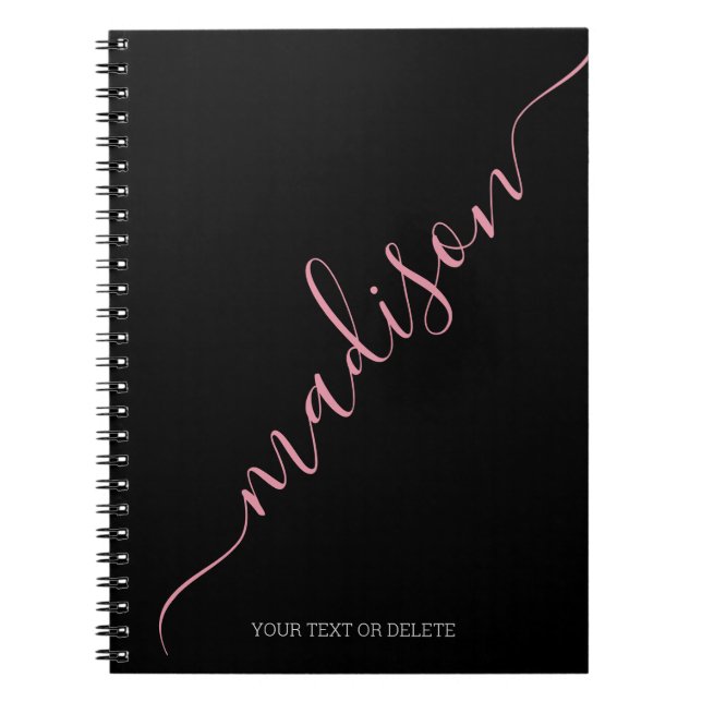 Carnet Nom manuscrit noir moderne Monogramme (Devant)
