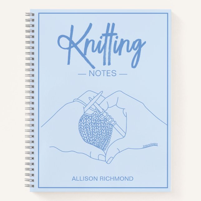 Carnet Nom mignon Bleu Coeur mains Tricot d'illustration (Devant)