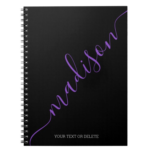 Carnet Nom moderne noir pourpre Monogramme initial (Devant)