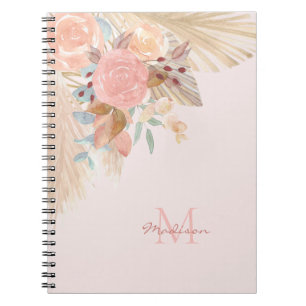 Carnet Nom Monogram Pampas Grass Rose Gold Flores