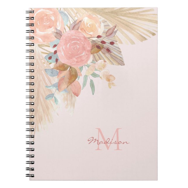 Carnet Nom Monogram Pampas Grass Rose Gold Flores (Devant)