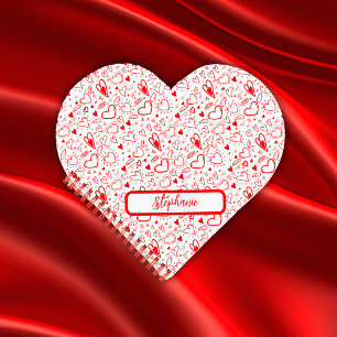 Carnet Nom Monogramme avec coeur rouge sur blanc