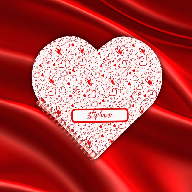 Carnet Nom Monogramme avec coeur rouge sur blanc | (Créateur téléchargé)