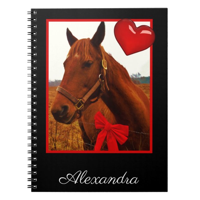 Carnet Nom monogramme Cheval avec coeur rouge et arc (Devant)