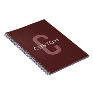 Carnet Nom Monogramme d'apparence moderne Rouge marron