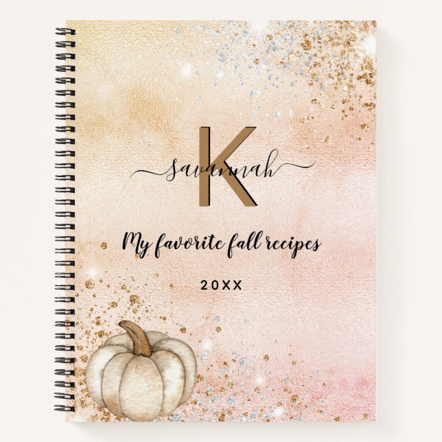 Carnet Nom monogramme du citrouille or rose de recette (Devant)