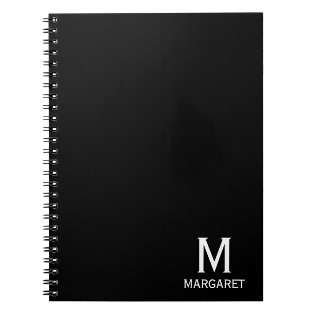 Carnet Nom monogramme élégant noir & blanc (Devant)