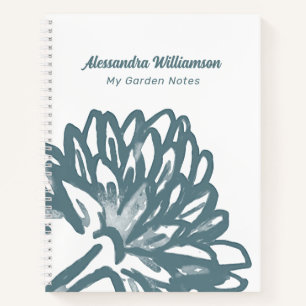 Carnet Nom Monogramme Floral Minimal Blanc Bleu Bleu Bota