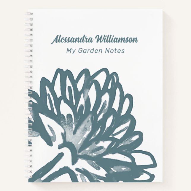 Carnet Nom Monogramme Floral Minimal Blanc Bleu Bleu Bota (Devant)