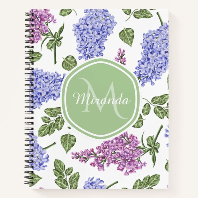 Carnet Nom Monogramme Lilas Lavande (Devant)