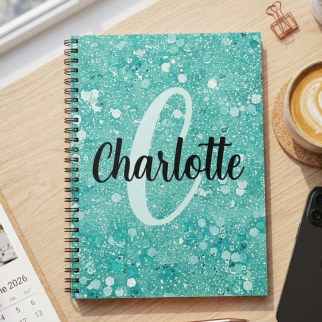Carnet Nom Monogramme Pailleté Faux Paillettes Teinte Men (Créateur téléchargé)