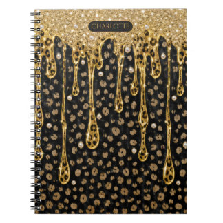Carnet Nom Monogramme Paillettes Noires Dorées Glamour