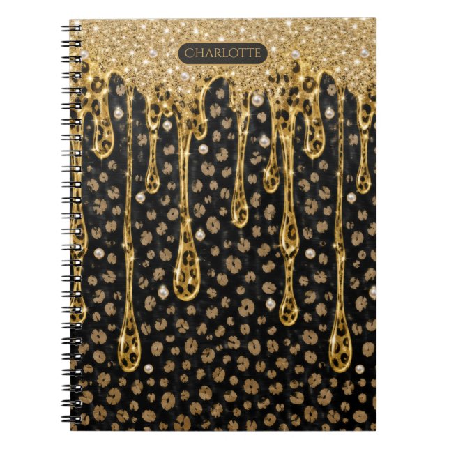 Carnet Nom Monogramme Paillettes Noires Dorées Glamour  (Devant)