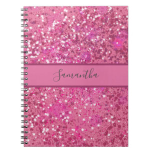 Carnet Nom Monogramme Paillettes Rose Chaud Brillant Fémi