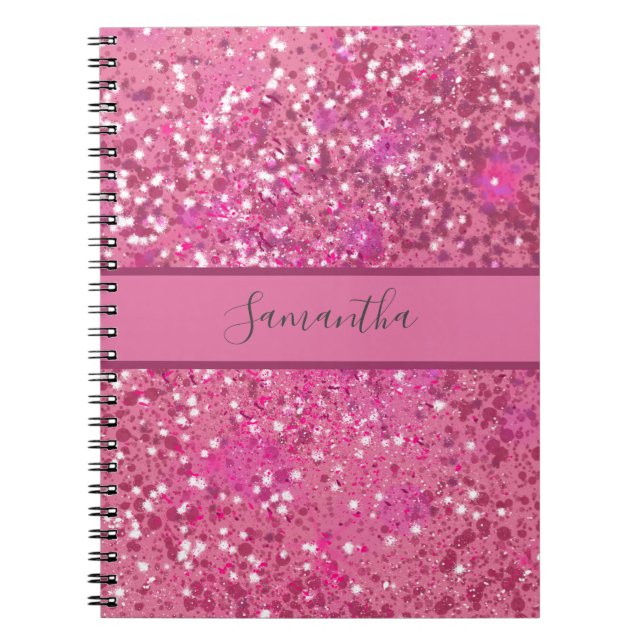 Carnet Nom Monogramme Paillettes Rose Chaud Brillant Fémi (Devant)
