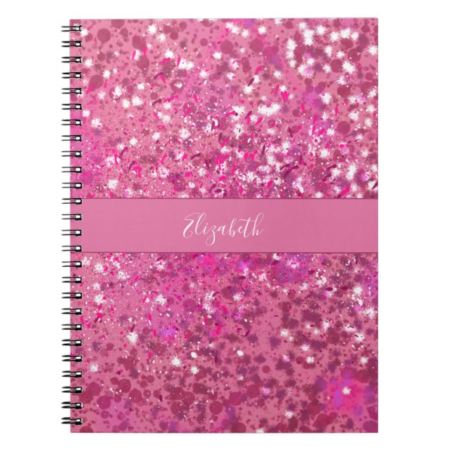 Carnet Nom Monogramme Paillettes Rose Chaud Filleul (Devant)