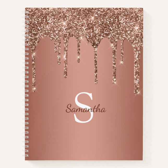 Carnet Nom Monogramme Paillettes Rose Gold Goutte (Devant)