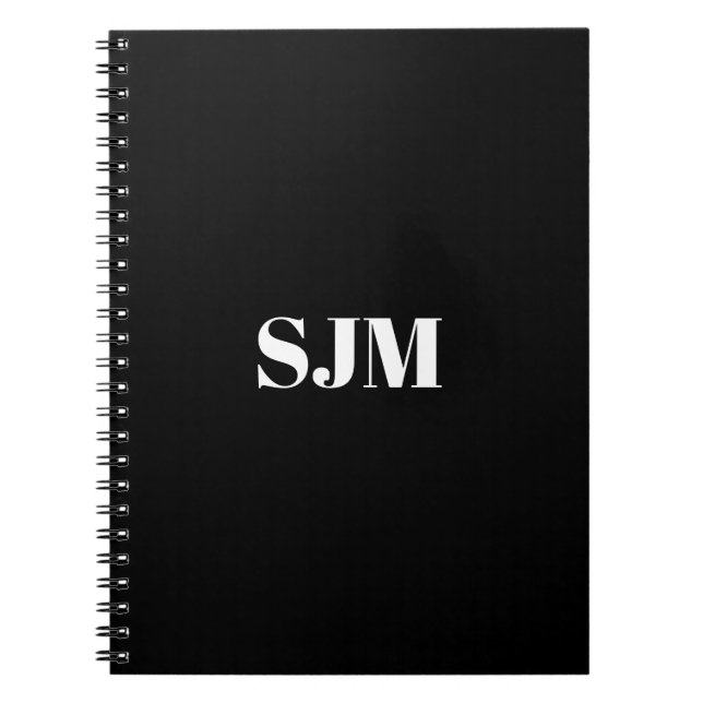 Carnet Nom monogramme personnalisé noir minimaliste (Devant)