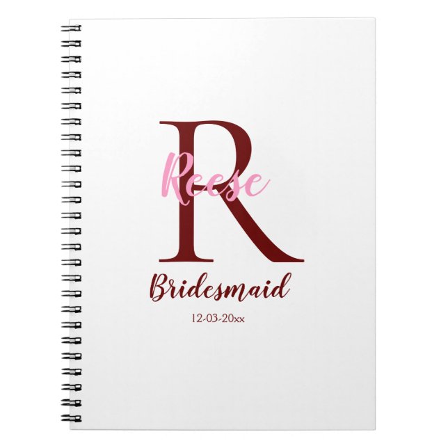 Carnet nom monogramme simple personnalisé date de demaid (Devant)