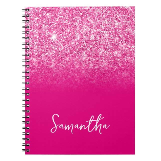 Carnet Nom Ombré Paillettes Rose Chaud (Devant)