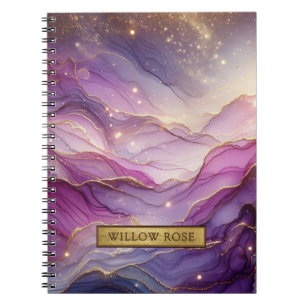 Carnet Nom Or Abstrait Moderne Purple Rose Chic Étincelle