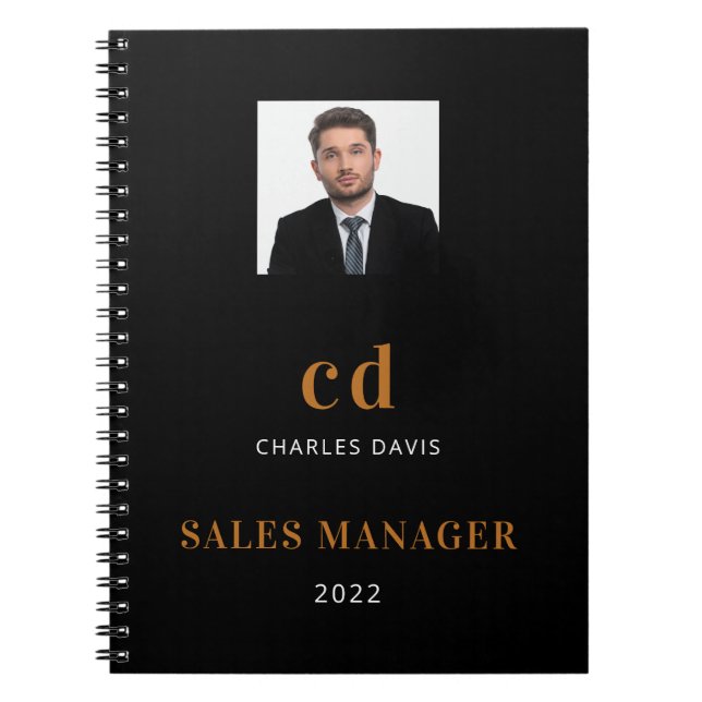 Carnet Nom or noir initiales photo entreprise (Devant)