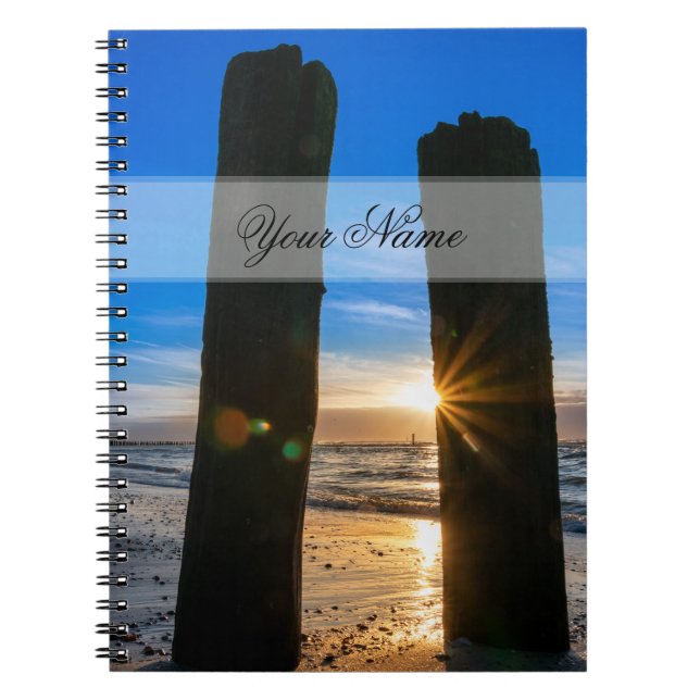 Carnet Nom personnalisable amoureux de l'océan plage couc (Devant)