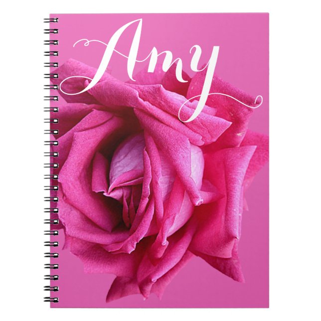 Carnet Nom personnalisable Amy rose florale rose chaud  (Devant)