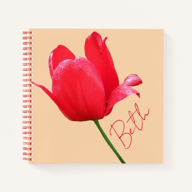 Carnet Nom personnalisable Beth jolie tulipe rouge floral (Devant)