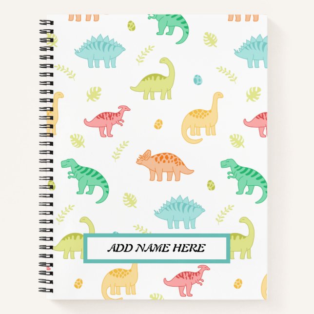 Carnet Nom personnalisable du Motif Cute Dinosaur (Devant)