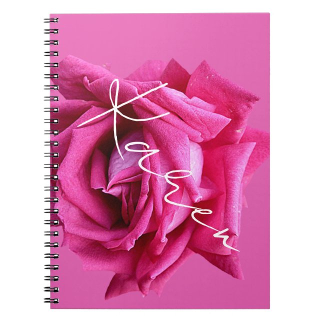 Carnet Nom personnalisable Karen rose florale rose vif  (Devant)