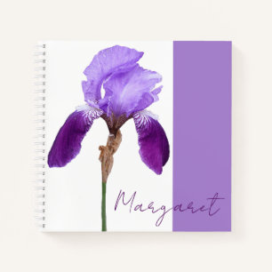 Carnet Nom personnalisable Margaret fleurie pourpre iris