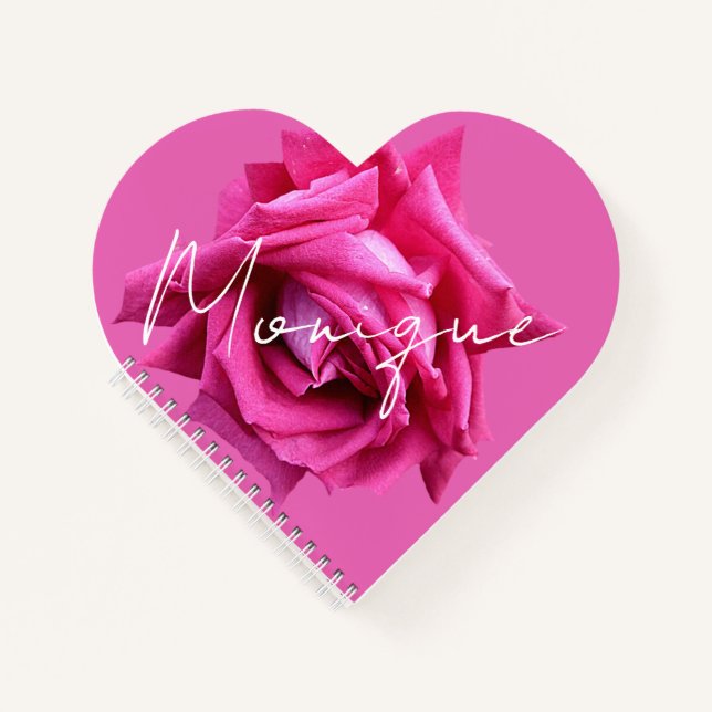 Carnet Nom personnalisable Monique fleur rose rose jolie  (Devant)