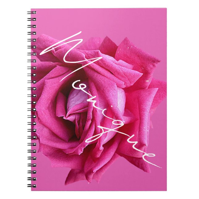 Carnet Nom personnalisable Monique rose rose vif floral a (Devant)