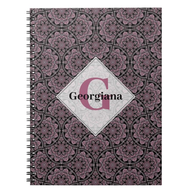 Carnet Nom personnalisé 1920s Dusky Rose Floral Fronds Ma (Devant)